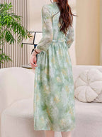 Martha Vacation Auricular Collar Jacquard Drawstring Dress Flowering Girl
