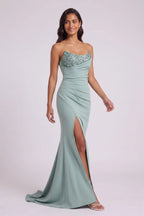 Mint Green One-Shoulder Sequin Evening Gown Flowering Girl