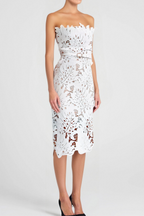 Off-Shoulder White Floral Lace Midi Dress Flowering Girl