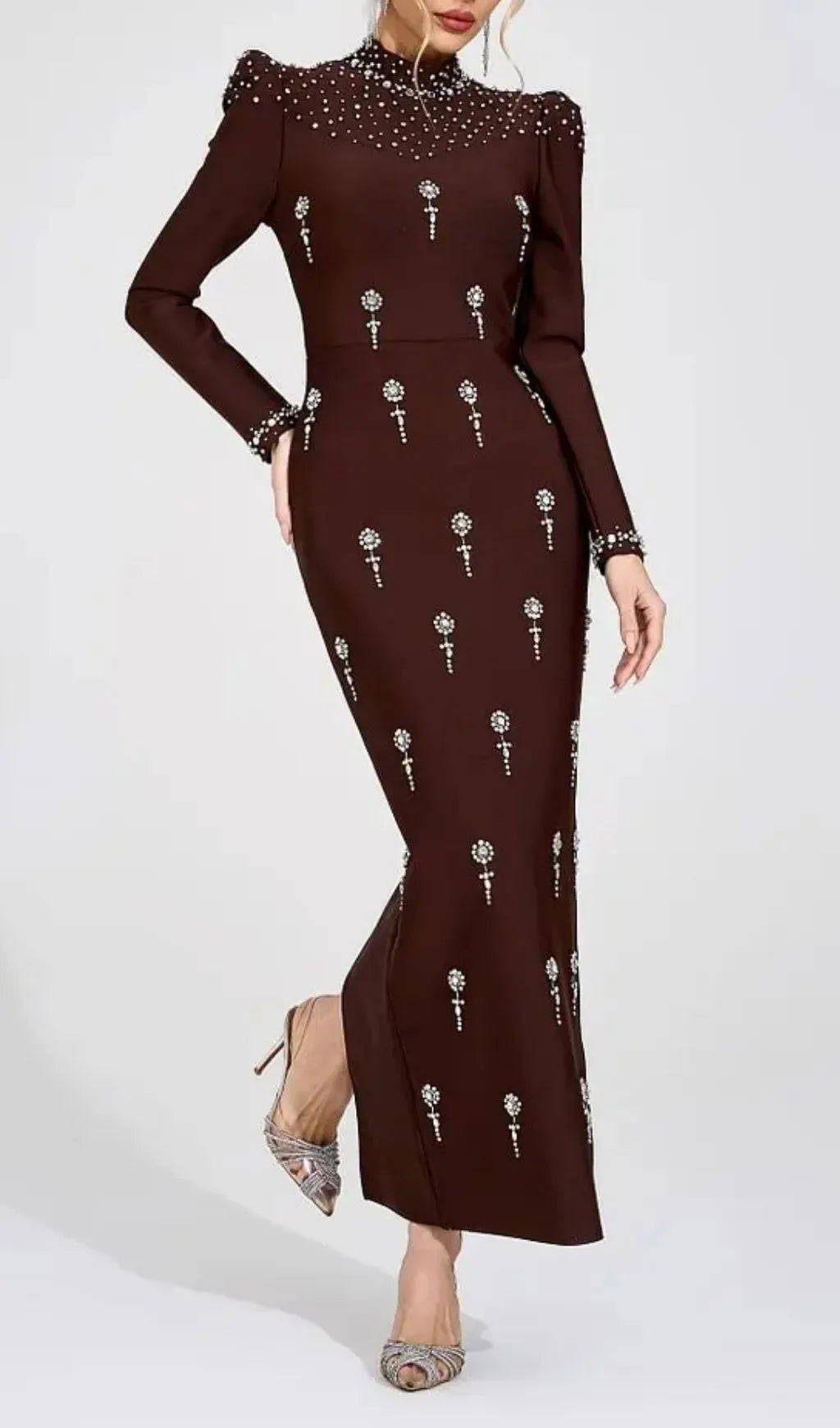 Tammy Brown Rhinestone Embellished Bandage Maxi Dress Flowering Girl