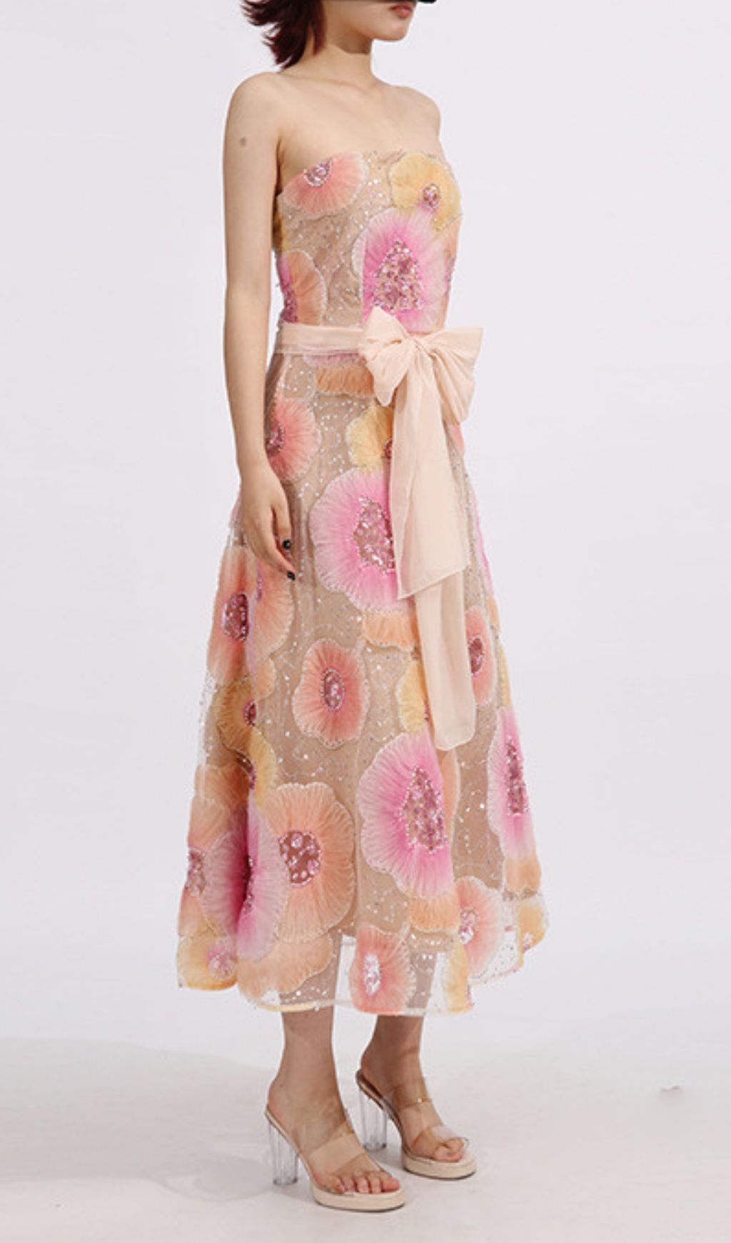 Elowyn Strapless Flower Sequin Embellished Midi Dress Flowering Girl