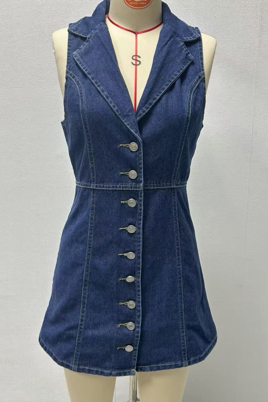 Eartha Collared Denim Mini Dress - Dark Blue Flowering Girl