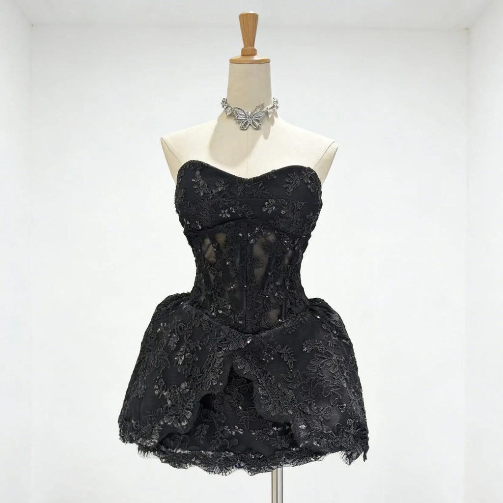 Lace Embroidered Bandeau Sleeveless Dress Flowering Girl