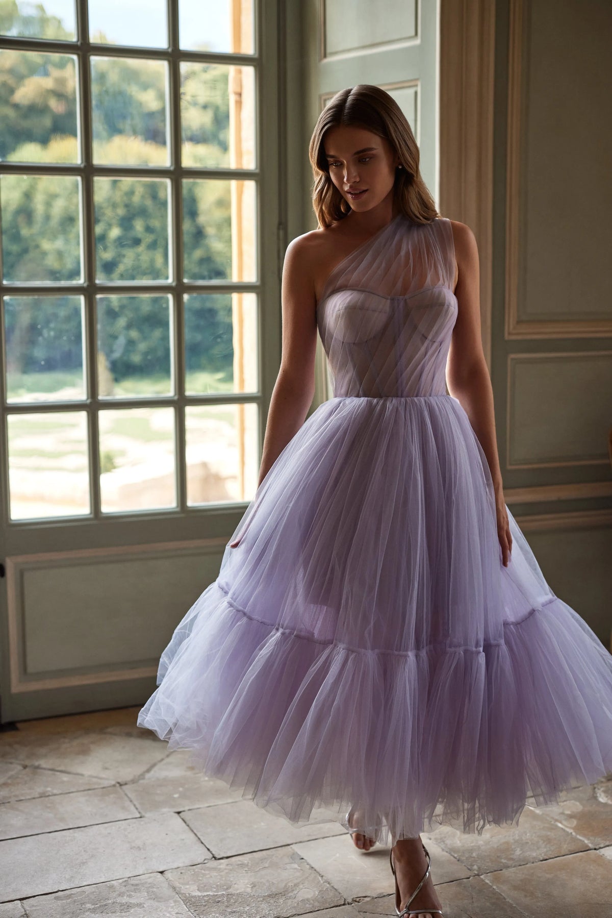 Lavender One-Shoulder Cocktail Tulle Dress Flowering Girl