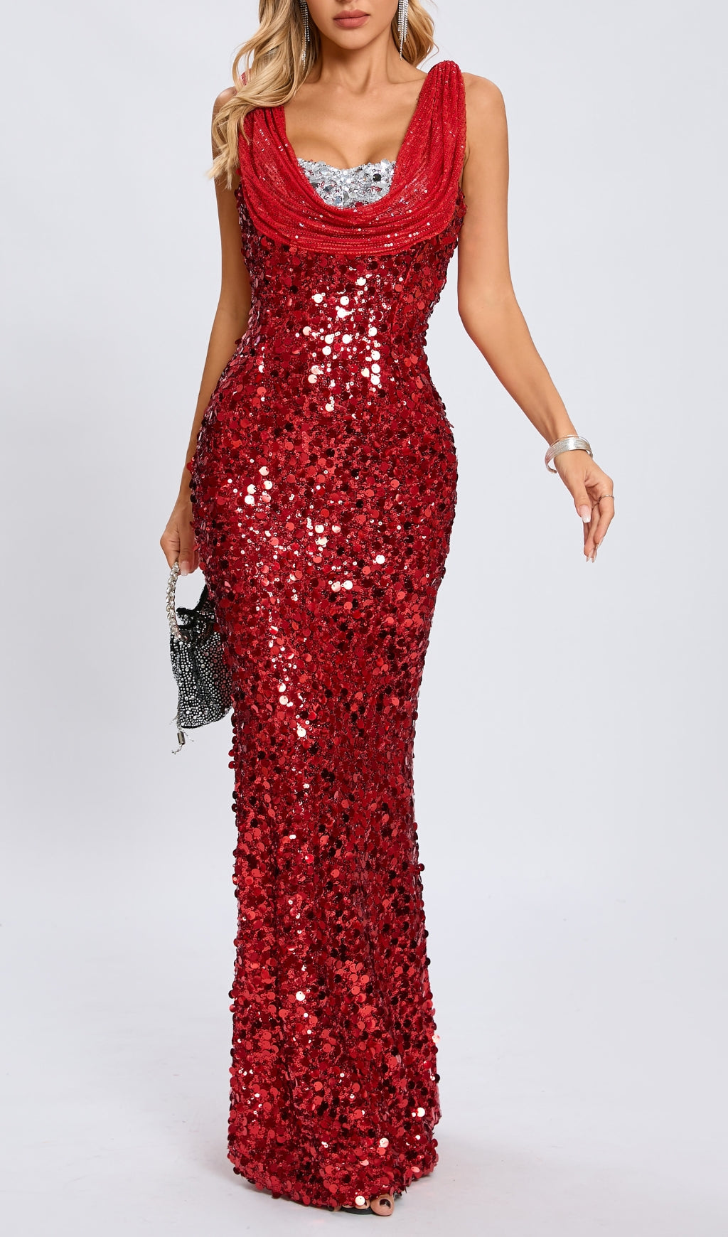 Casi Red Sequin Maxi Dress Flowering Girl