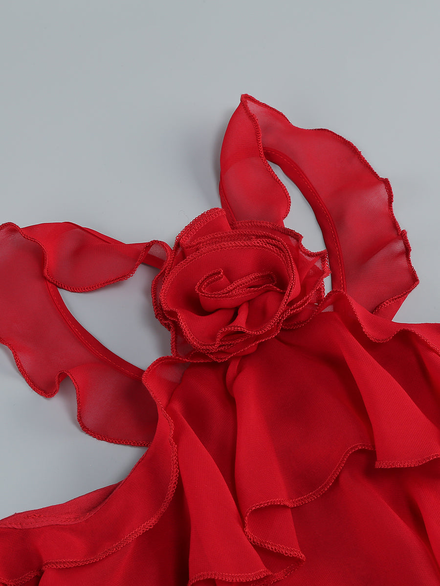 Eleri Red Flower Ruffle Maxi Dress Flowering Girl