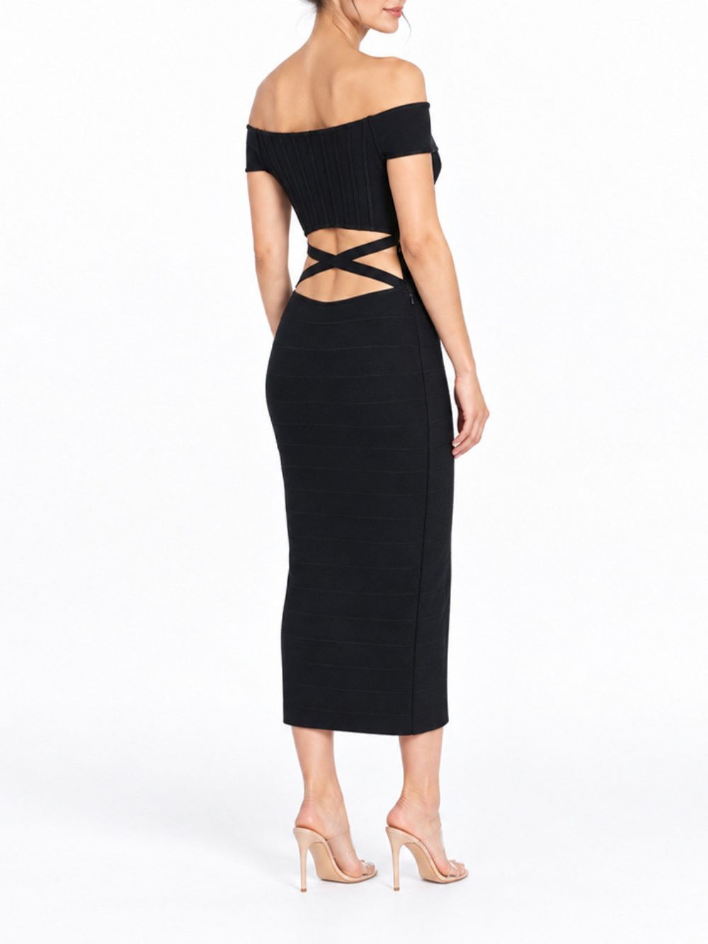 Moria Off-Shoulder Bandage Midi Dress Flowering Girl