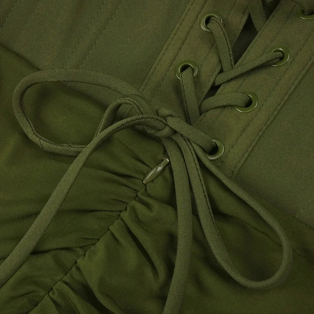 Halter Draped Corset Maxi Dress Green Flowering Girl
