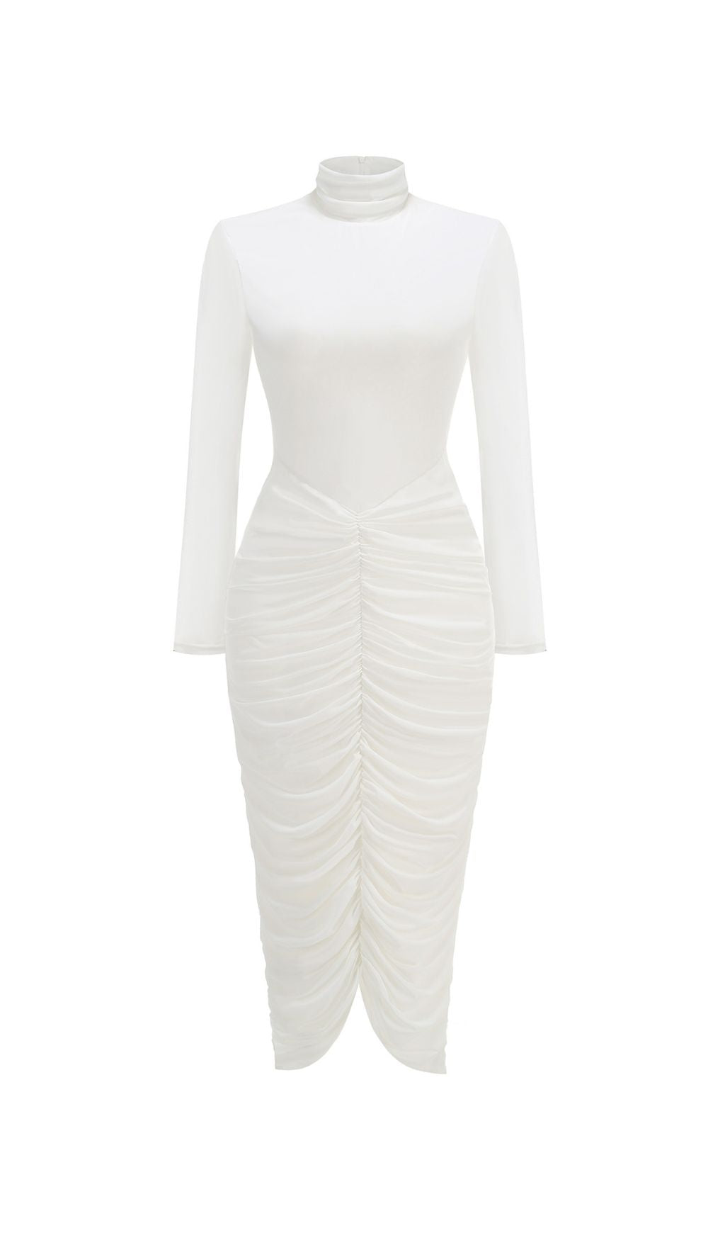 Jabbar White Ruched Long Sleeve Midi Dress Flowering Girl