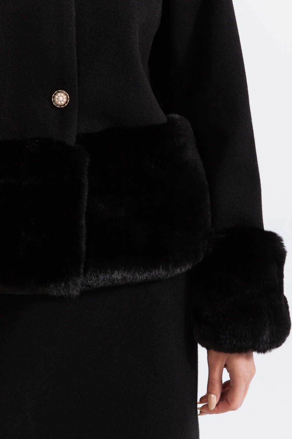 Maureen Faux Fur Co-Ord With Jacket And Skirt - Black Flowering Girl