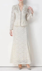 Georgia Beaded V-Neck Lace Top & Fishtail Skirt Set Flowering Girl