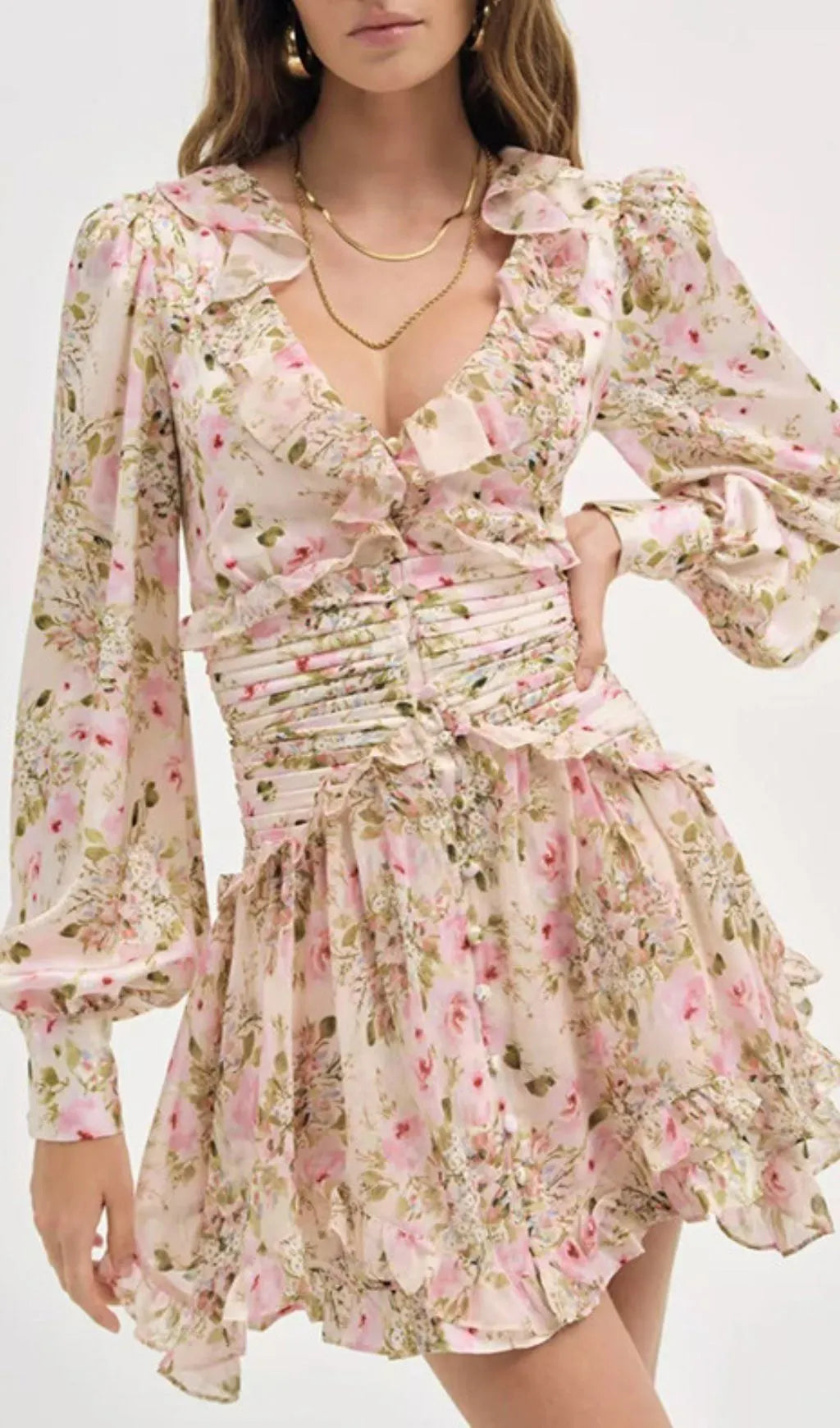 Iolanthe Floral Long Sleeve Mini Dress Flowering Girl