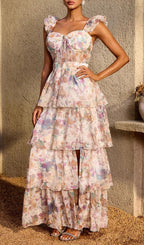 Phaevric Sleeveless Printed Tiered Maxi Dress Flowering Girl