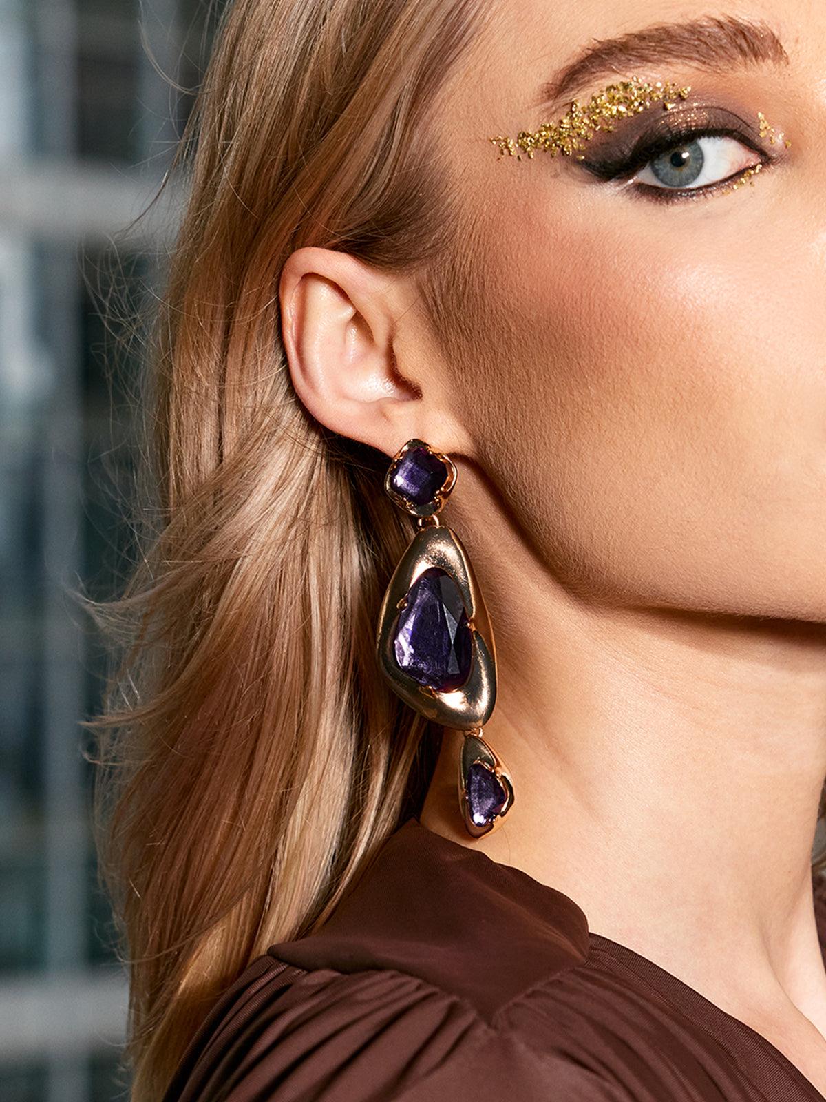 Mikko Geometric Rhinestone Earrings Flowering Girl