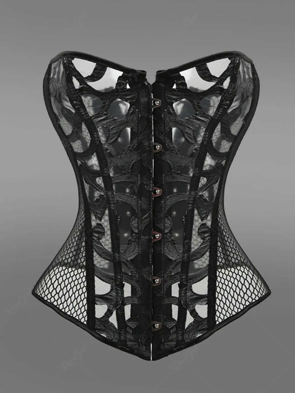 Gothic Button Fishnet Lace Up Corset Flowering Girl