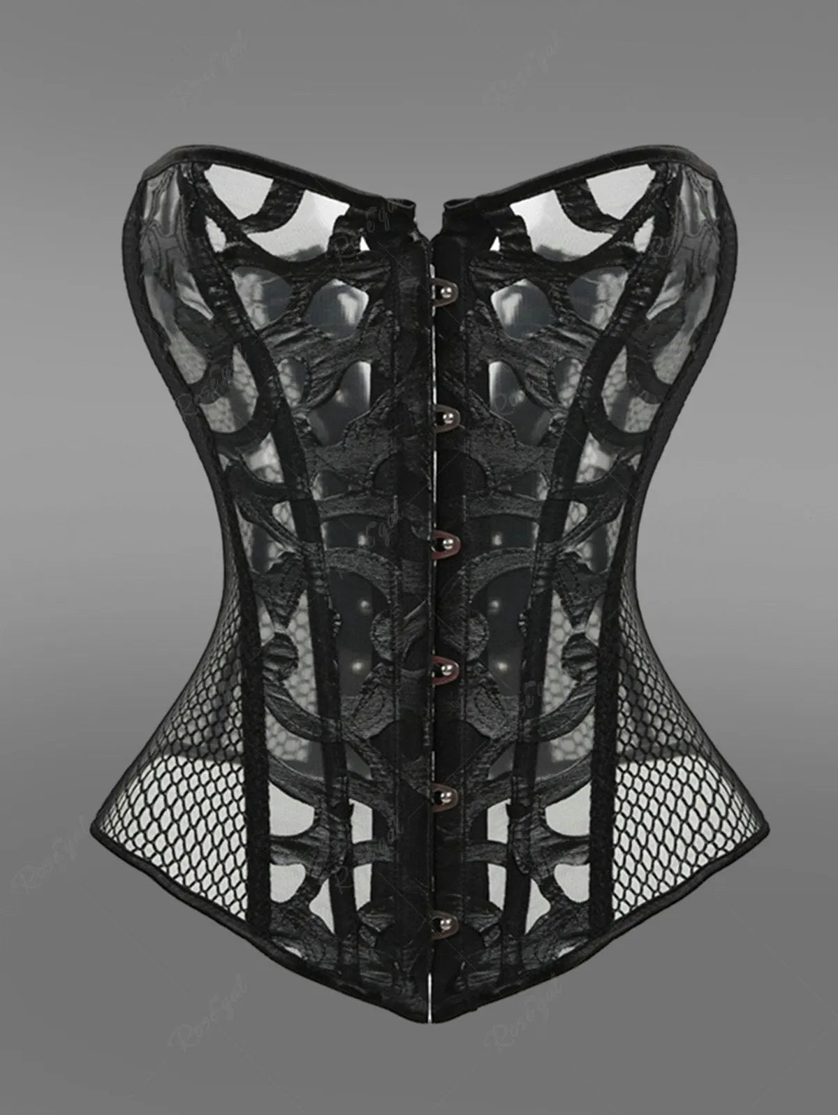 Gothic Button Fishnet Lace Up Corset Flowering Girl