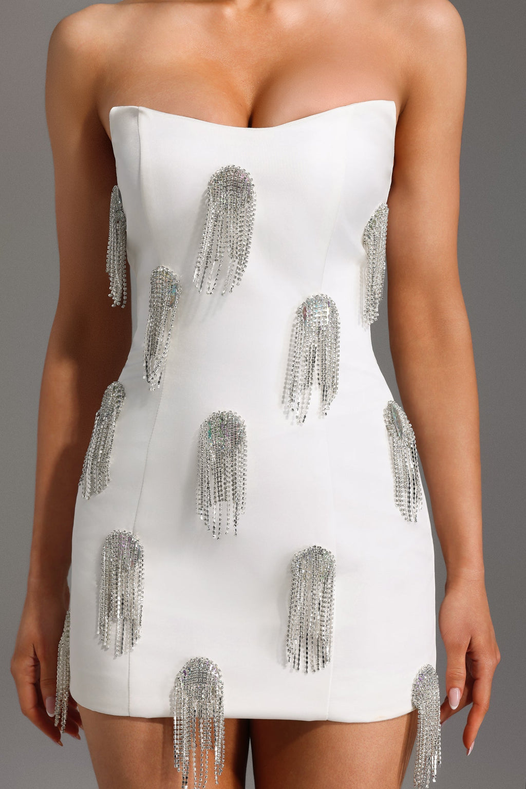 Flor Sleeveless Diamond Tassels Mini Dress in white Flowering Girl
