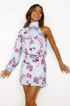 print satin mini dress in blue Flowering Girl