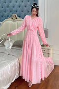 Lace Splicing Long Sleeve Midi Dress Flowering Girl