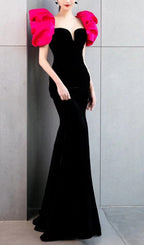 Red Puff Sleeve Black Maxi Dress Flowering Girl