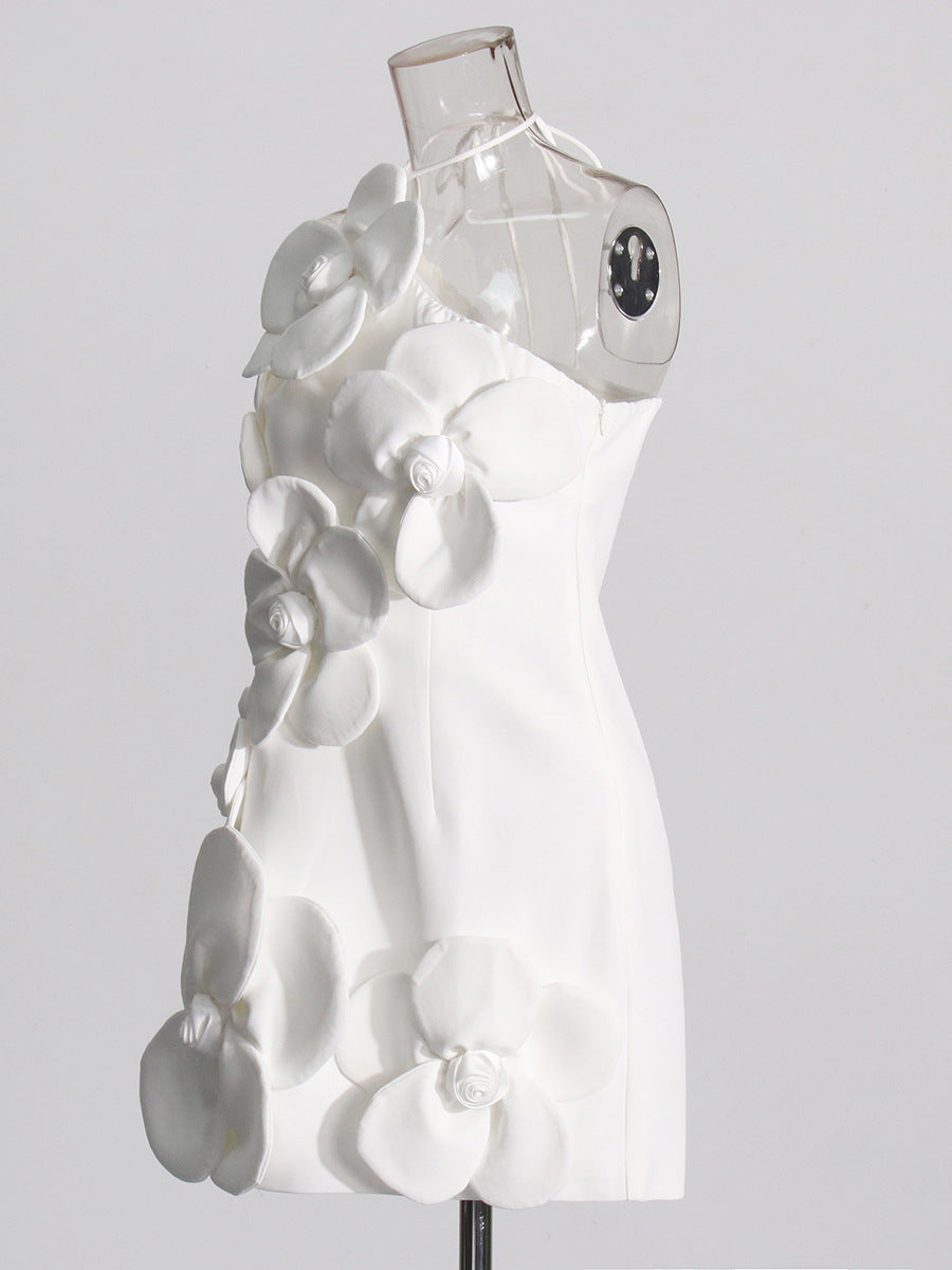 Emily Flower Halter Neck Mini Dress In White Flowering Girl