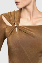 Samaro Asymmetric Cutout Panel Midi Dress - Brown Flowering Girl