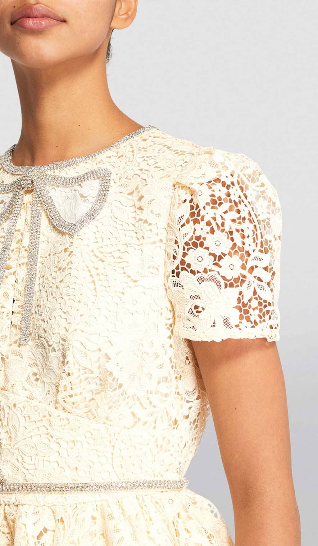 Lace Bow Mini Dress In White Flowering Girl