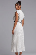 Polka Dot Ruffle Sleeve Midi Dress Flowering Girl