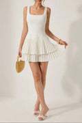 Square Neck Pleated Layered Mini Dress Flowering Girl
