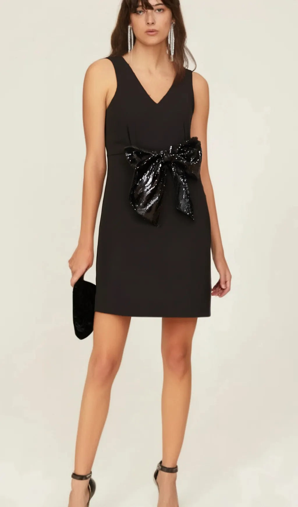 Roxane V-neck sequin-bow mini dress in Black Flowering Girl
