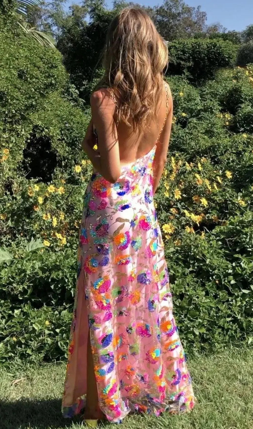 Fanny Embroidered Sequins Backless Maxi Dress Flowering Girl
