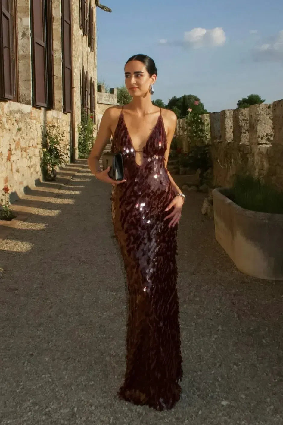 The Sequin Maxi Dress In Brown Flowering Girl