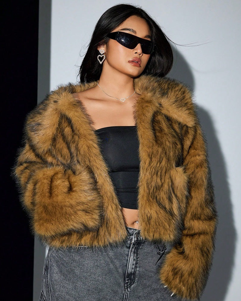 Imitation Fox Fur Long Sleeve Short Jackets Flowering Girl