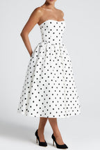 Edith Midi Dress - Black Polka Dot Print Flowering Girl