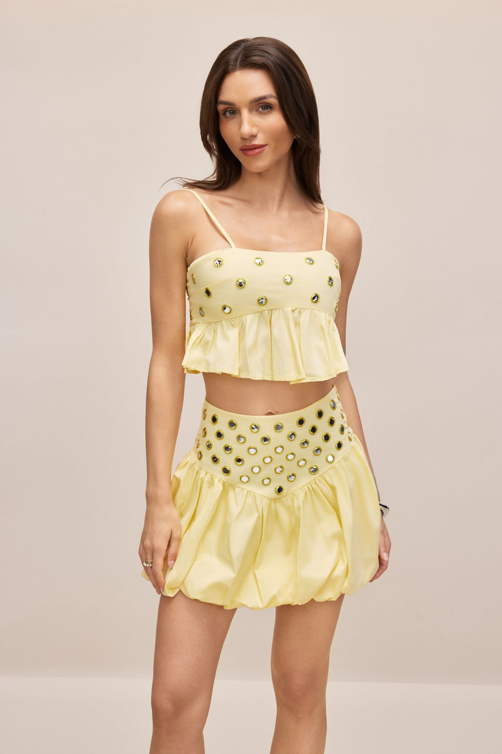 Ursula Mirror Embellished Crop Top & Bubble Skirt Set Flowering Girl