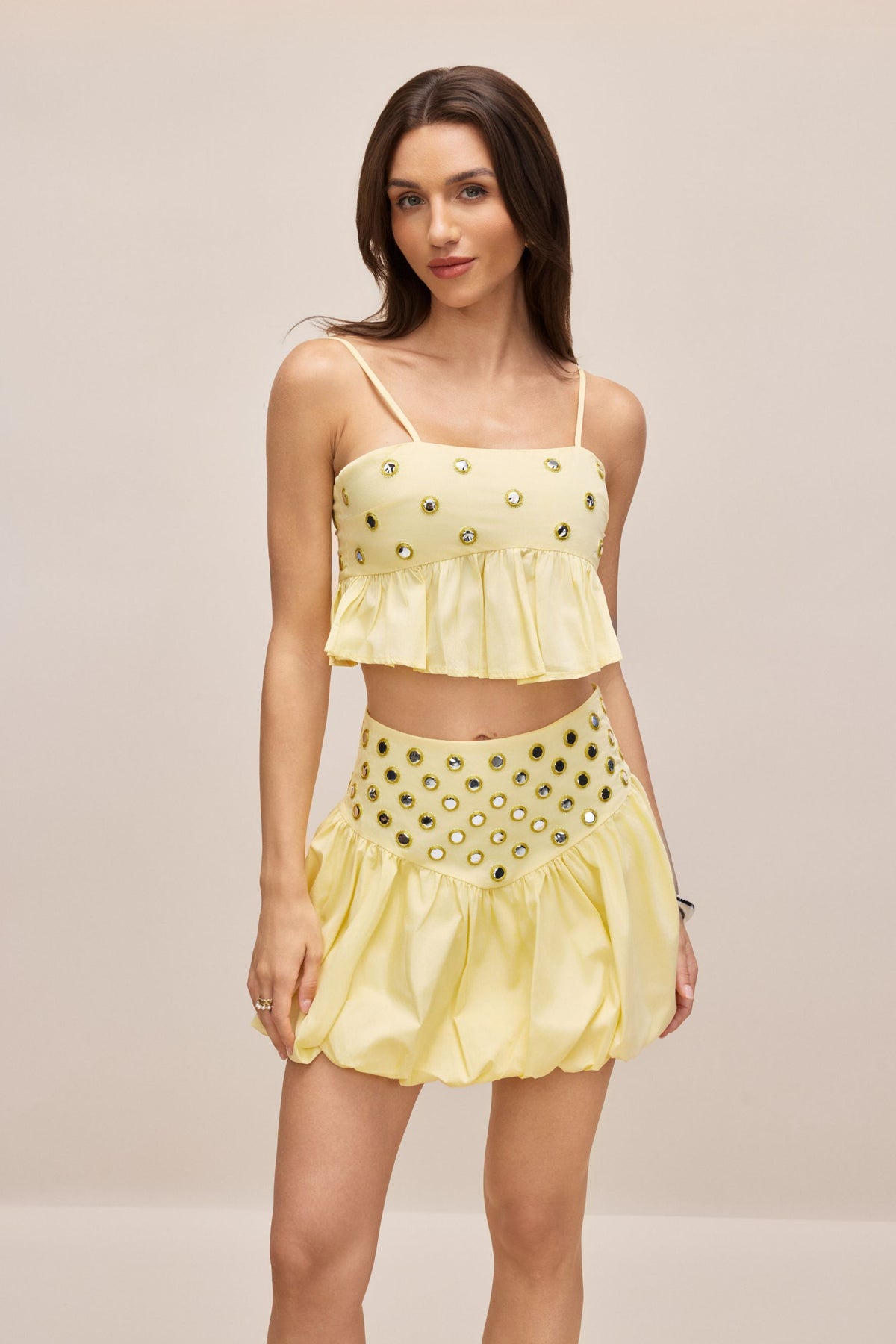 Ursula Mirror Embellished Crop Top & Bubble Skirt Set Flowering Girl