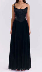 Glain Strappy Corset Mesh Maxi Dress Flowering Girl