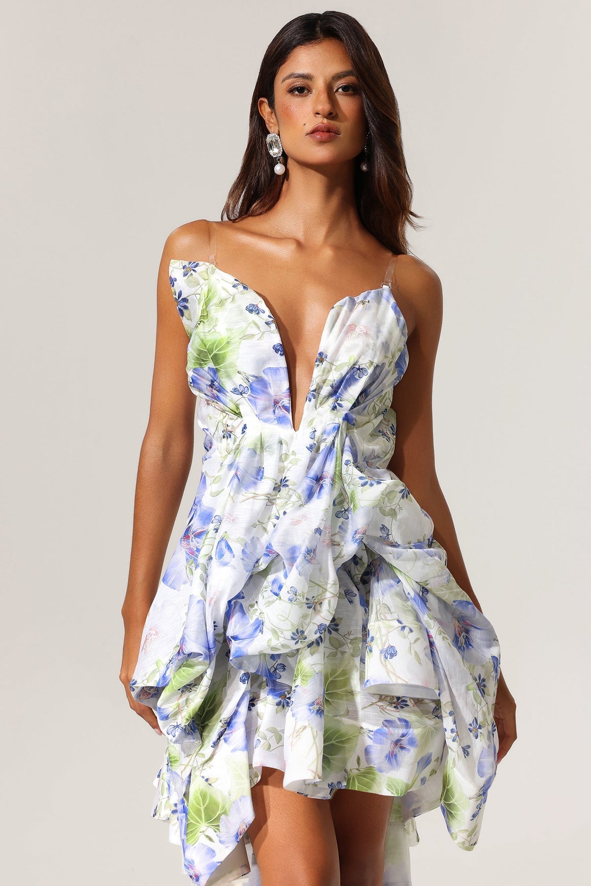odelia floral print Sleeveless Asymmetrical Mini Dress Flowering Girl