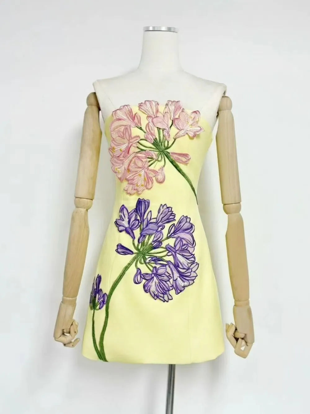 Michal Yellow Strapless Flower Mini Dress Flowering Girl