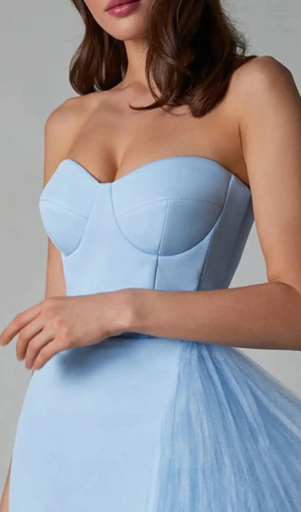 Mesh Stitched Dress In Light Blue Flowering Girl