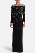 Pamaria Diamante Embroidery Off Shoulder Maxi Dress Flowering Girl