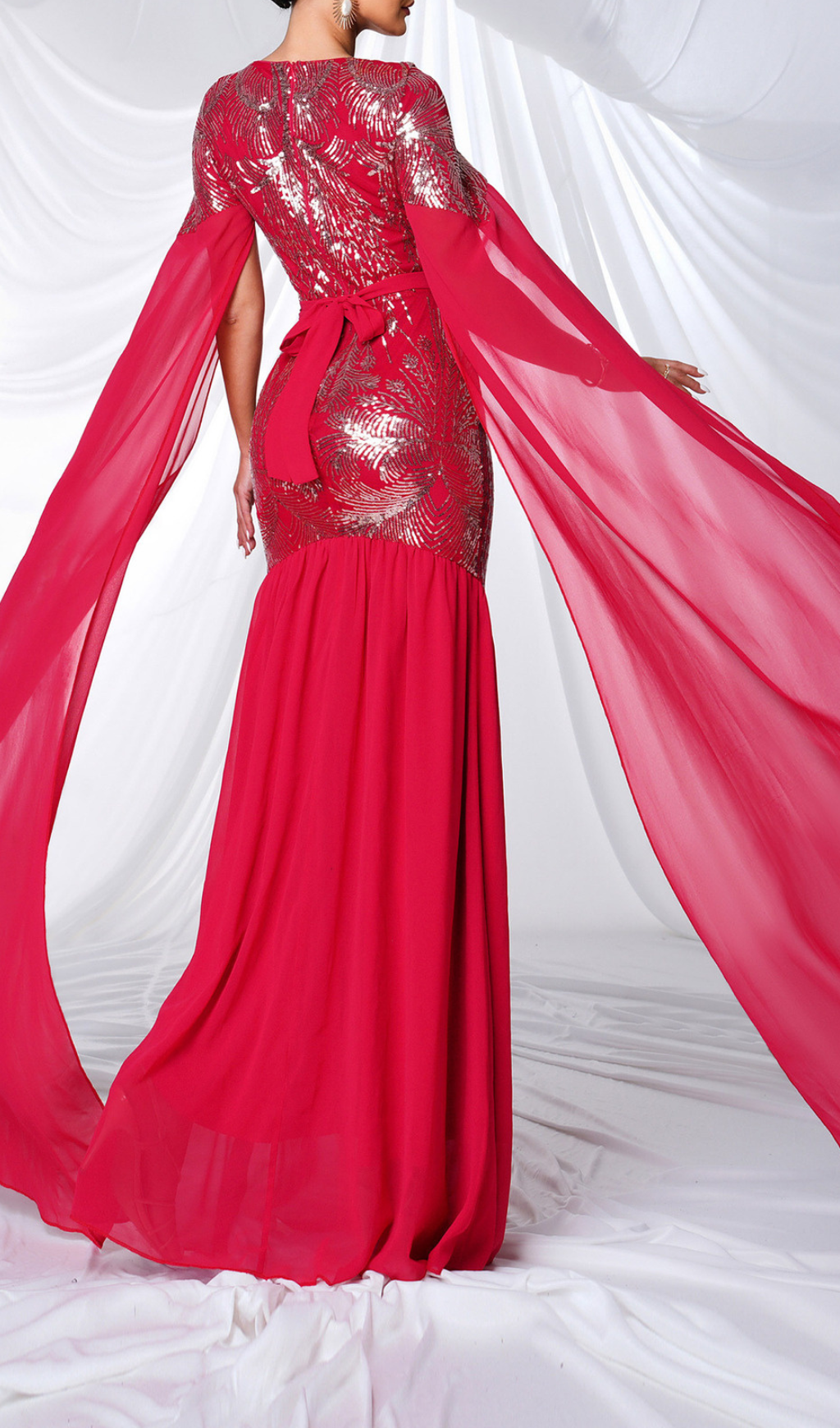 Gefjun Red Sequin Mesh Maxi Dress Flowering Girl