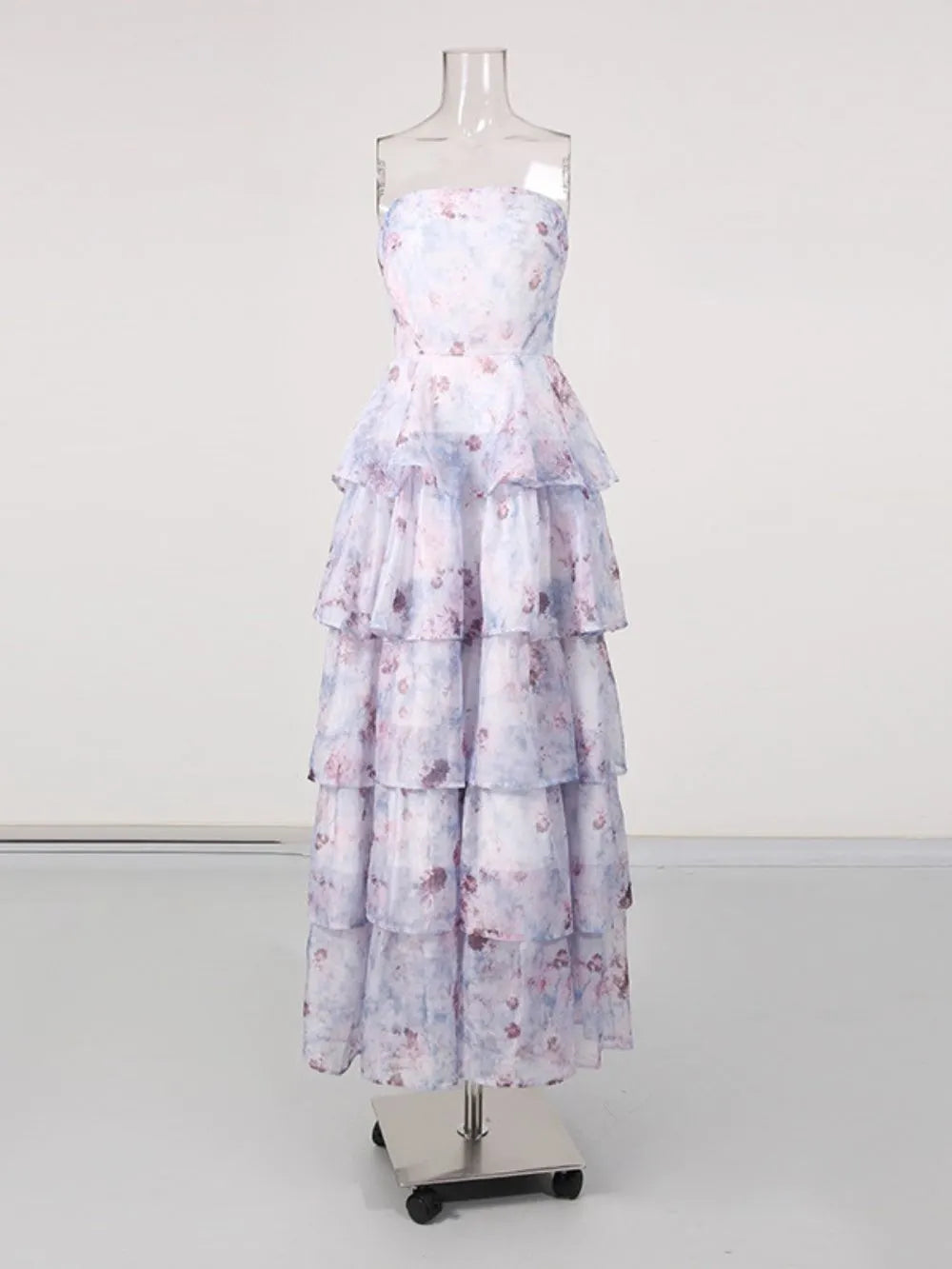 Kylden Strapless Floral Tiered Maxi Dress Flowering Girl