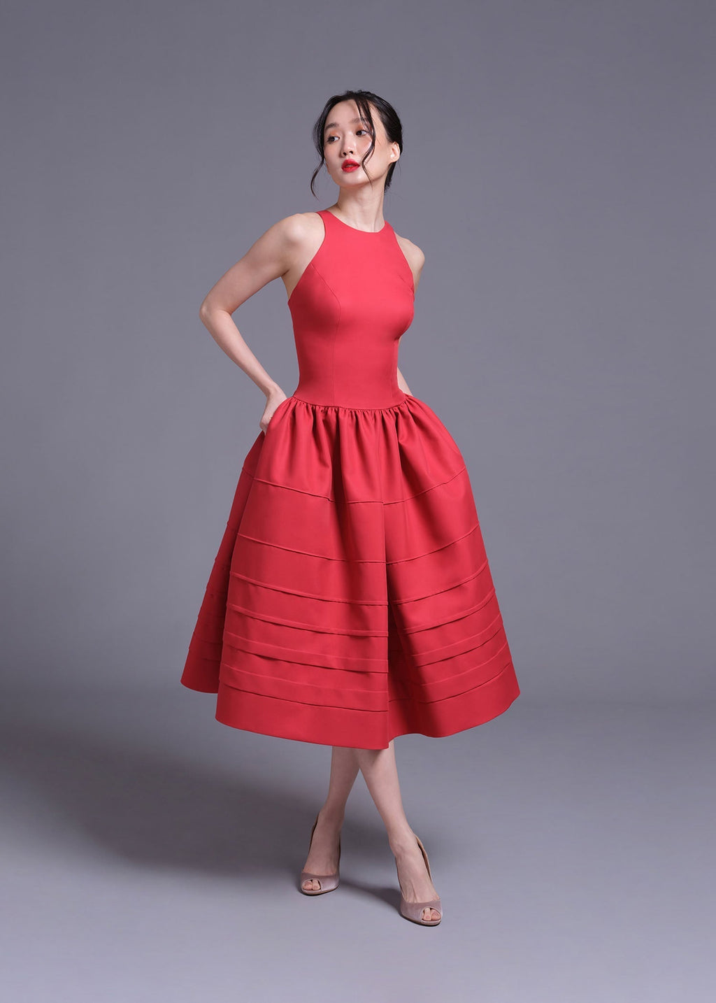 Berry Bell-Shaped Mini Dress In Red Flowering Girl