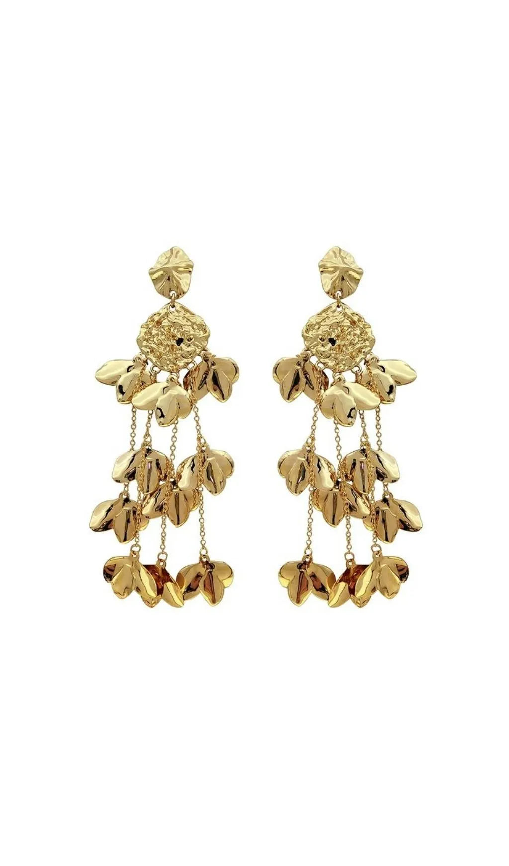 Aisling Gold Tassel Leaf Earrings Flowering Girl