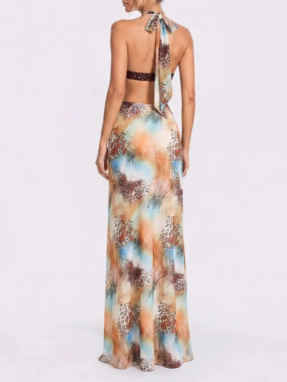 Qyronel Cowl Neck Leopard Skirt Set Flowering Girl