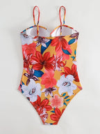 Floral Print Pleated Strap Bikini Flowering Girl