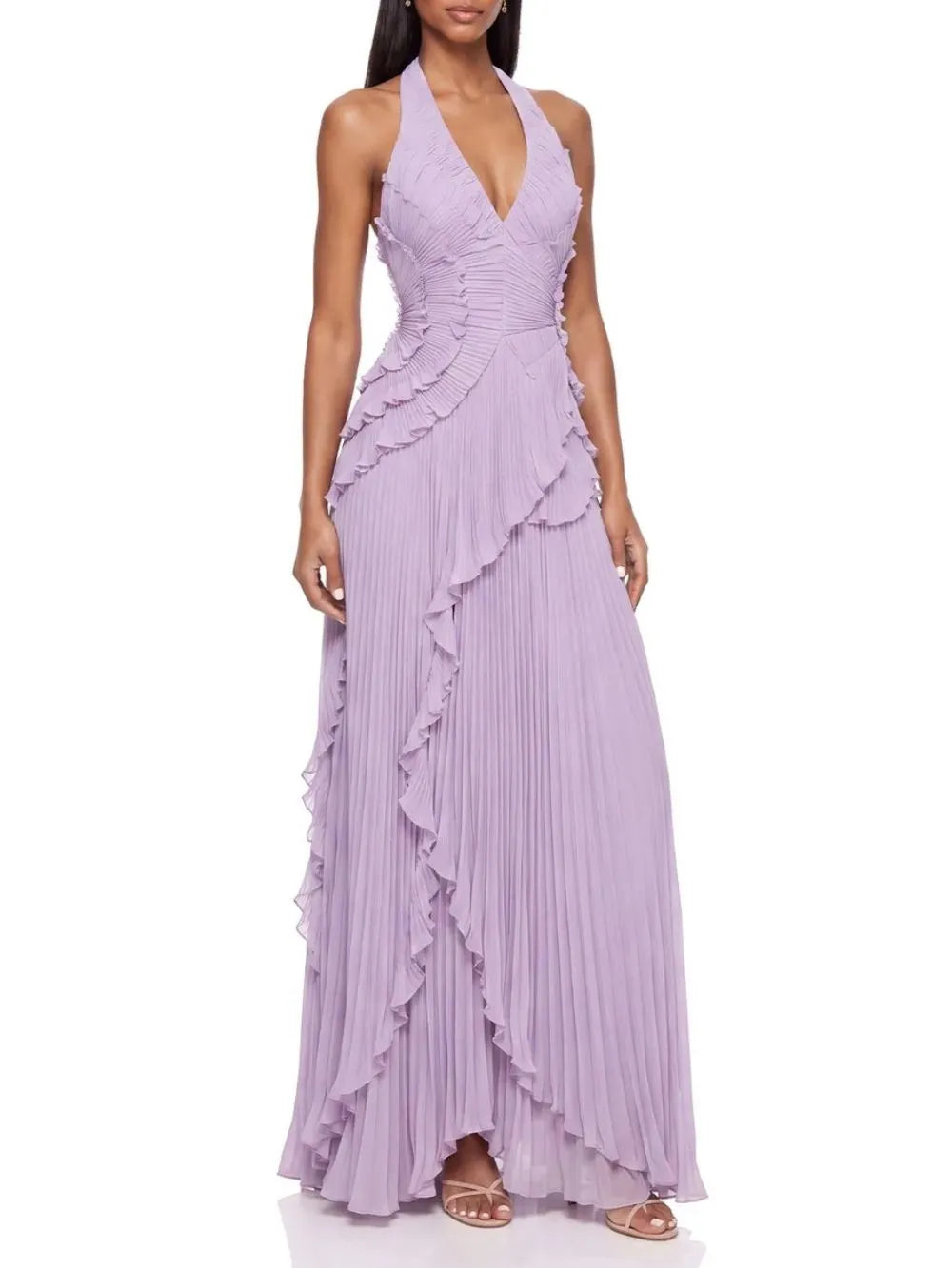 Beldora V Neck Ruffle Pleated Maxi Dress Flowering Girl
