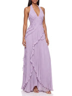 Beldora V Neck Ruffle Pleated Maxi Dress Flowering Girl