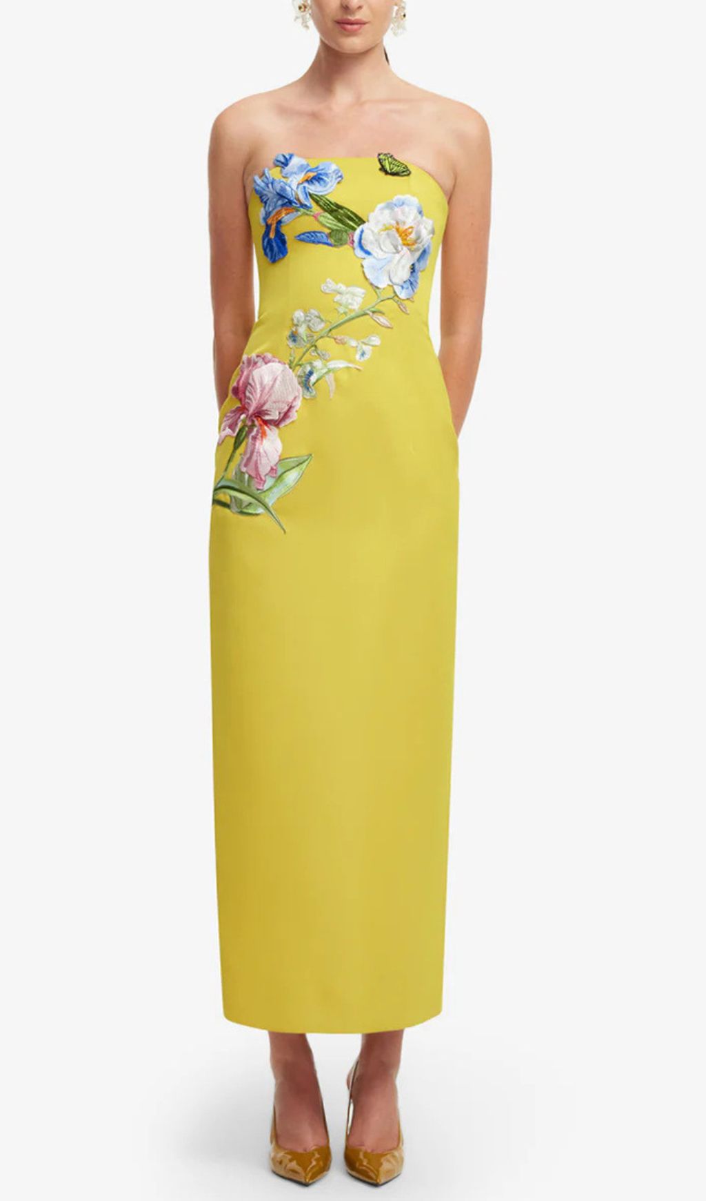 Jeneth Yellow Strapless Flower Maxi Dress Flowering Girl